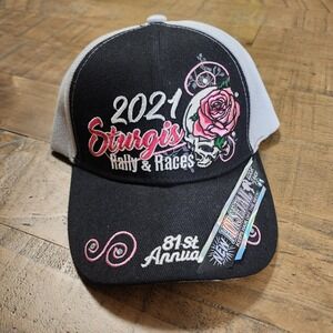 Sturgis 2021‎ Rally & Races Hat Lorimco 81st Annual Ponytail Cap Black Grey Rose